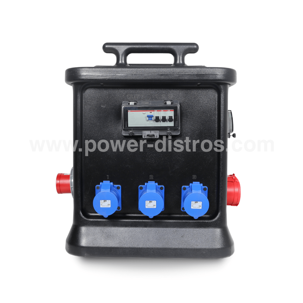 63A CEE 400V 5P In, 63A 400V 5P/ 32A CEE 240V 3P/ 32A CEE 400V 5P Out, RCD, Distribution Box Main Protection