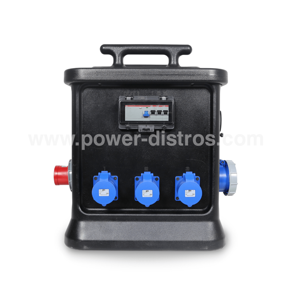 63A CEE 400V 5P In, 63A CEE 240V 3P/ 32A CEE 240V 3P Out, RCD, Distribution Box Main Protection