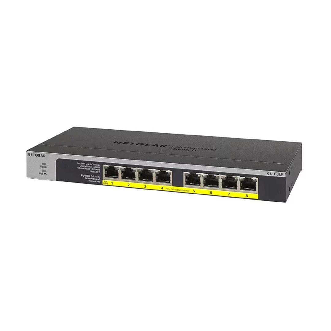 GS108LP 8-Port Gigabit Ethernet PoE+ Unmanaged Switch with FlexPoE (60W)