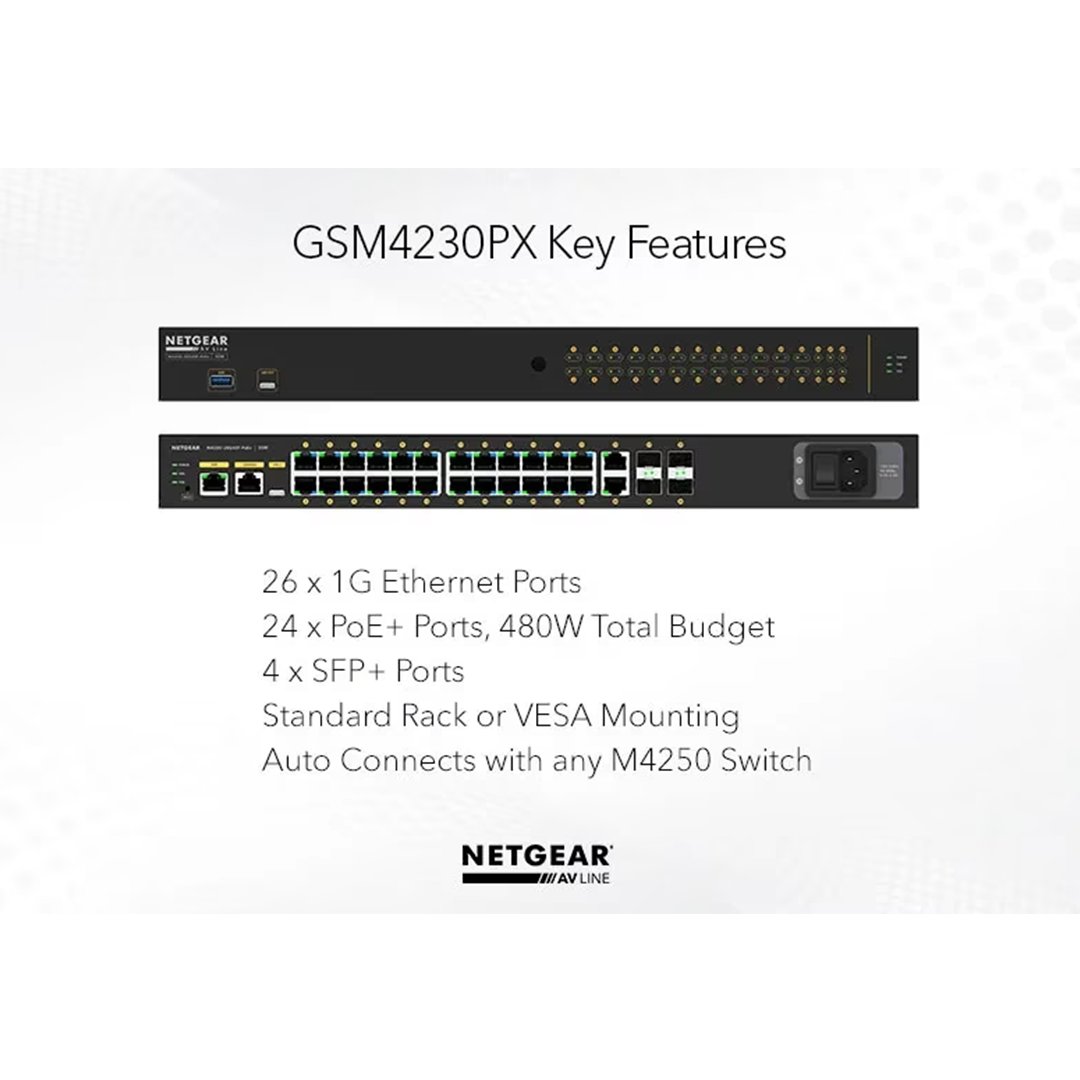 AV Line GSM4230PX 24x1G PoE+ 480W 2x1G and 4xSFP+ Managed Switch