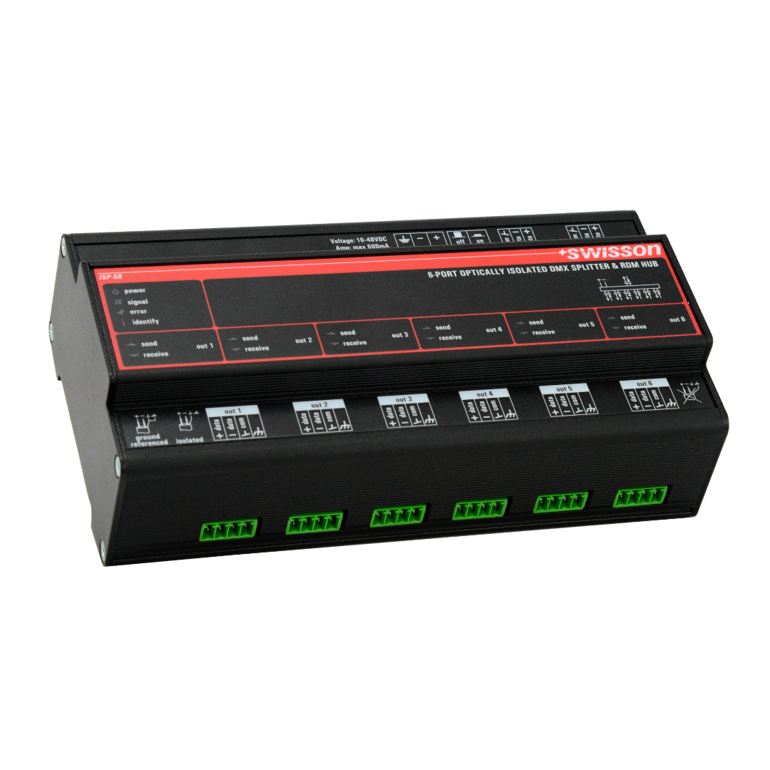 Swisson - ISP-6R-TERM- DIN Rail DMX&RDM Splitter, 6 outputs, Terminal