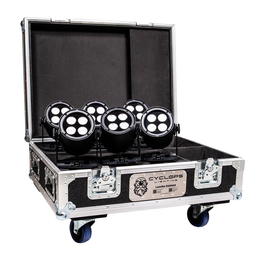 Cyclops Lighting Kit of 6 LumiGo™ PAR404 - Battery-Operated IP65 4x20W RGBL PAR (wireless CRMX & App Control)