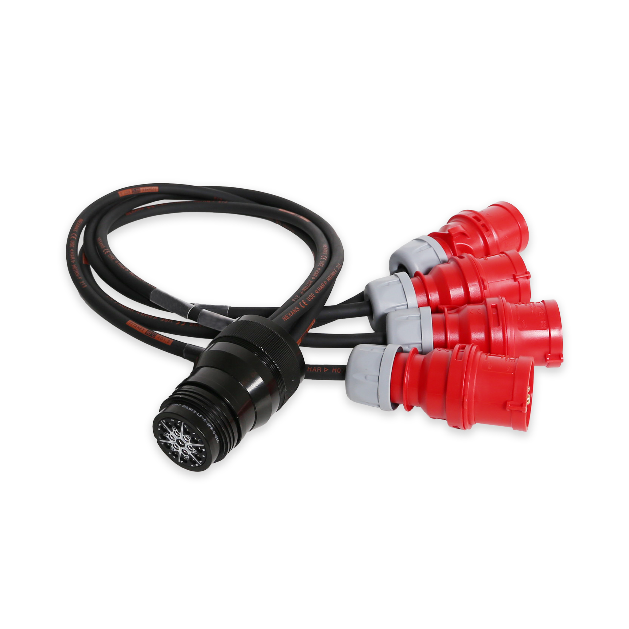 Male Fan In Spider - 19 Pin Connector to 4 x Male CEE 16 A 4 Pole - 1m each