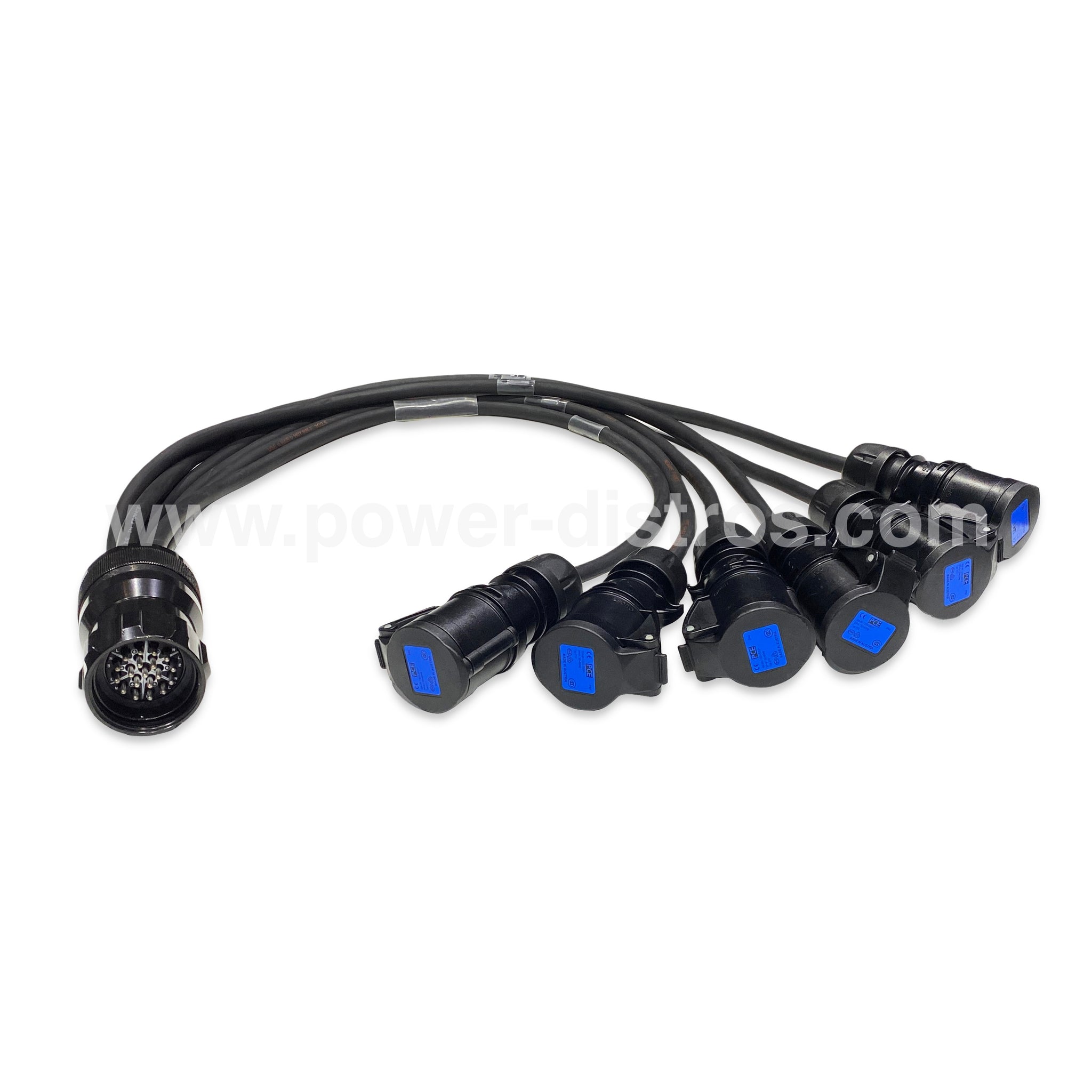 Power Fan Out Spider - 19 Pin Male Connector to 6 x 16A 3P CEE Female