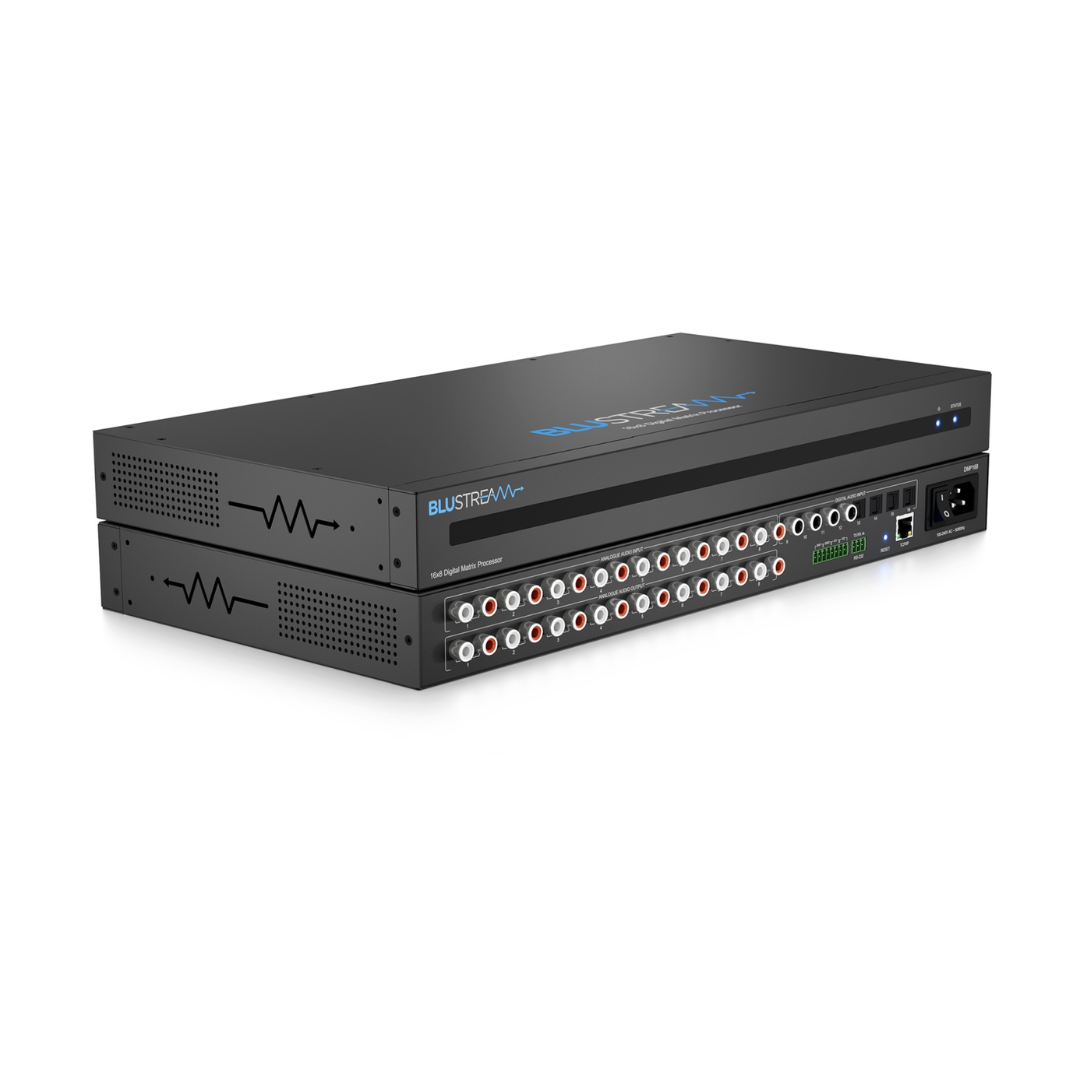 DMP168 - 16x8 Digital Matrix Processor with 8x analogue, 4x optical, and 4x coaxial inputs to 8x analogue audio outputs, DSP and EQ