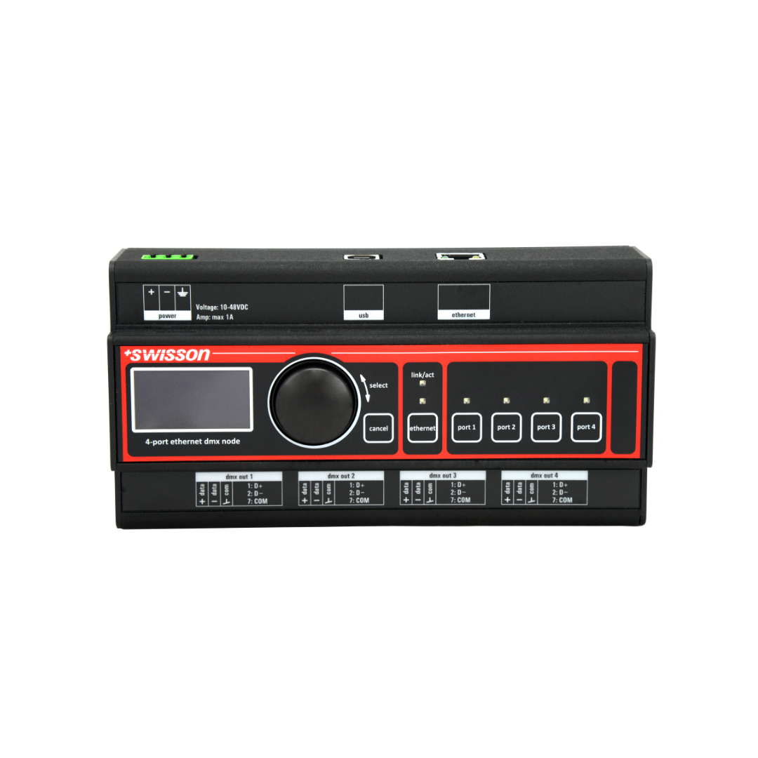 Swisson - XND-4D- 4 port Ethernet DMX node, DIN rail, RJ45 & terminal