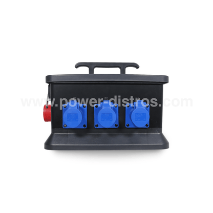 32A CEE 400V 5P In, 16A CEE 240V 3P/ 19P Connector Out, RCBO, Distribution Box