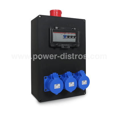 32A CEE 400V 5P In, 32A CEE 240V 3P Out, RCD, Distribution Box