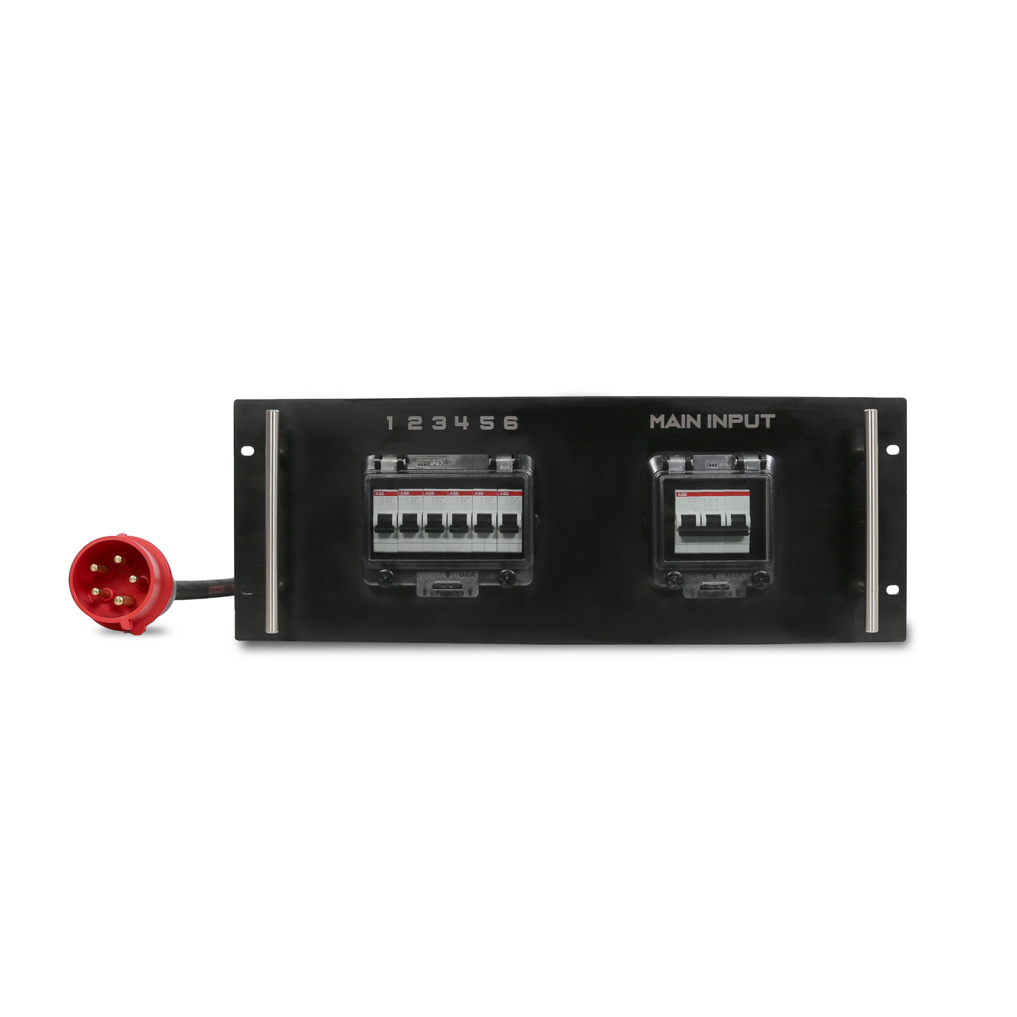 32A CEE 400V 5P In, 13A UK Type 240V Out,16A 1P MCB Rack Mount Distribution Box with Cable