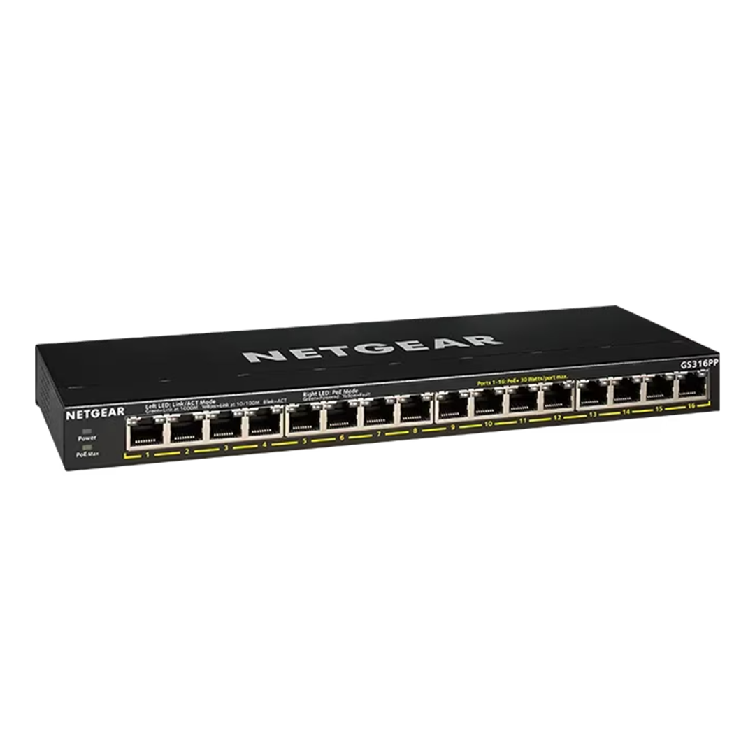 GS316P 16-Port Gigabit Ethernet Unmanaged PoE+ Essentials Switch (115W)
