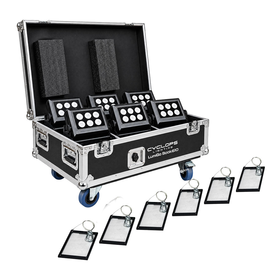 Cyclops Lighting Kit of 6 LumiGo™ BOOK610 - Battery-Operated IP65 LED Wash (wireless CRMX & App Control)