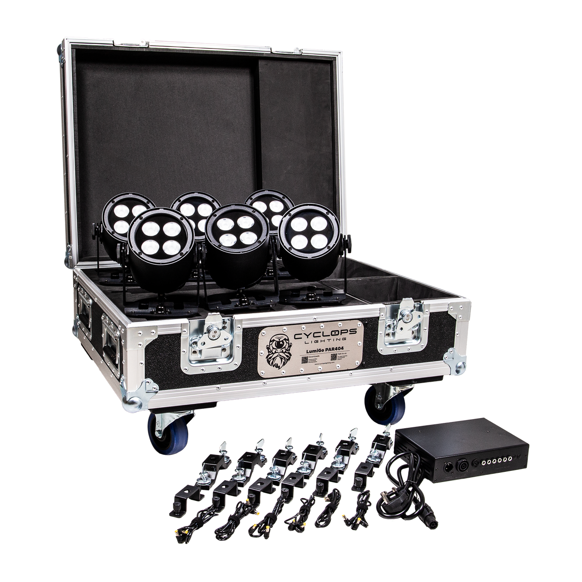 Cyclops Lighting Kit of 6 LumiGo™ PAR404 - Battery-Operated IP65 4x20W RGBL PAR (wireless CRMX & App Control)