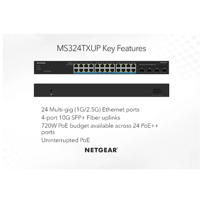 MS324TXUP- 24-Port Multi-Gigabit (2.5G) Ethernet Ultra60 PoE++ Smart Switch with 4 SFP+ Ports