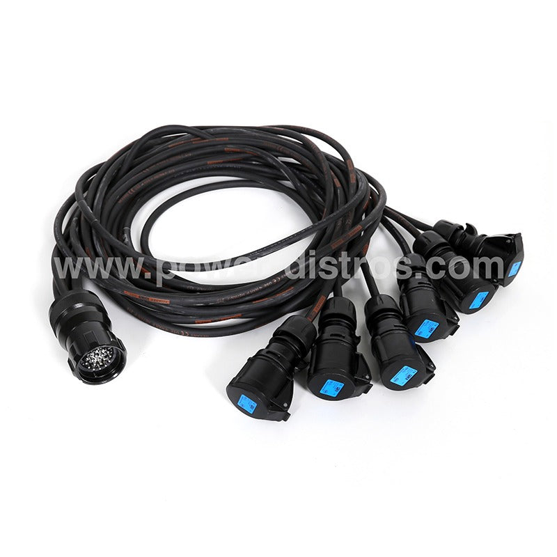 Power Fan Out Spider - 19 Pin Male Connector to 6 x 16A 3P CEE Male Female