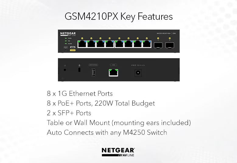 AV Line GSM4210PX  8x1G PoE+ 220W and 2xSFP+ Managed Switch