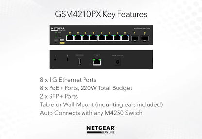 AV Line GSM4210PX  8x1G PoE+ 220W and 2xSFP+ Managed Switch