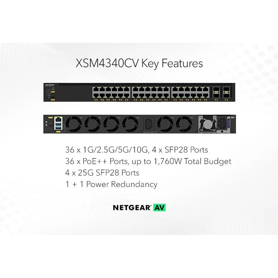 XSM4340CV - 36x10G/Multi-Gig PoE++ (280W base, up to 1,760W) and 4xSFP28 25G Managed Switch
