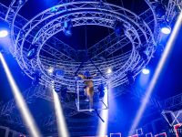 White Dubai entertainers, carried in live show with Chain Master electric chain hoists